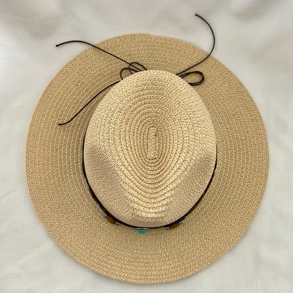 New~Unisex / Straw Hat With Turquoise Stone Detail - Picture 6 of 10